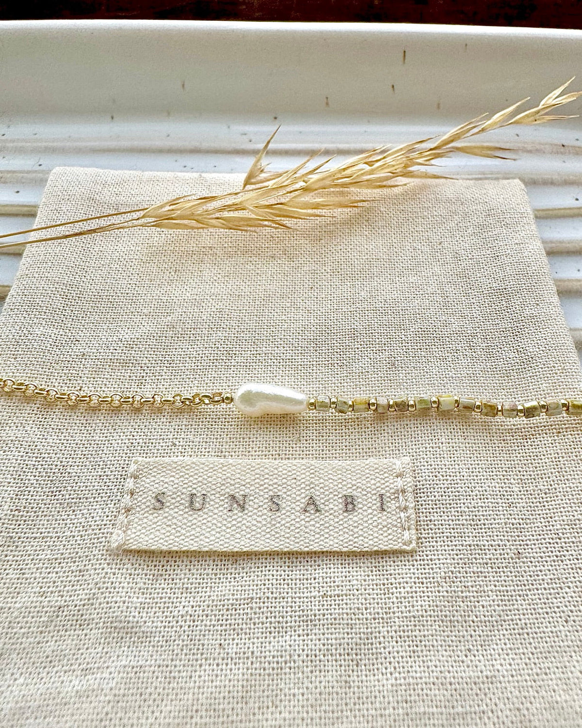 SUNSABI BEING freshwater Biwa pearl and Japanese Miyuki bead bracelet
